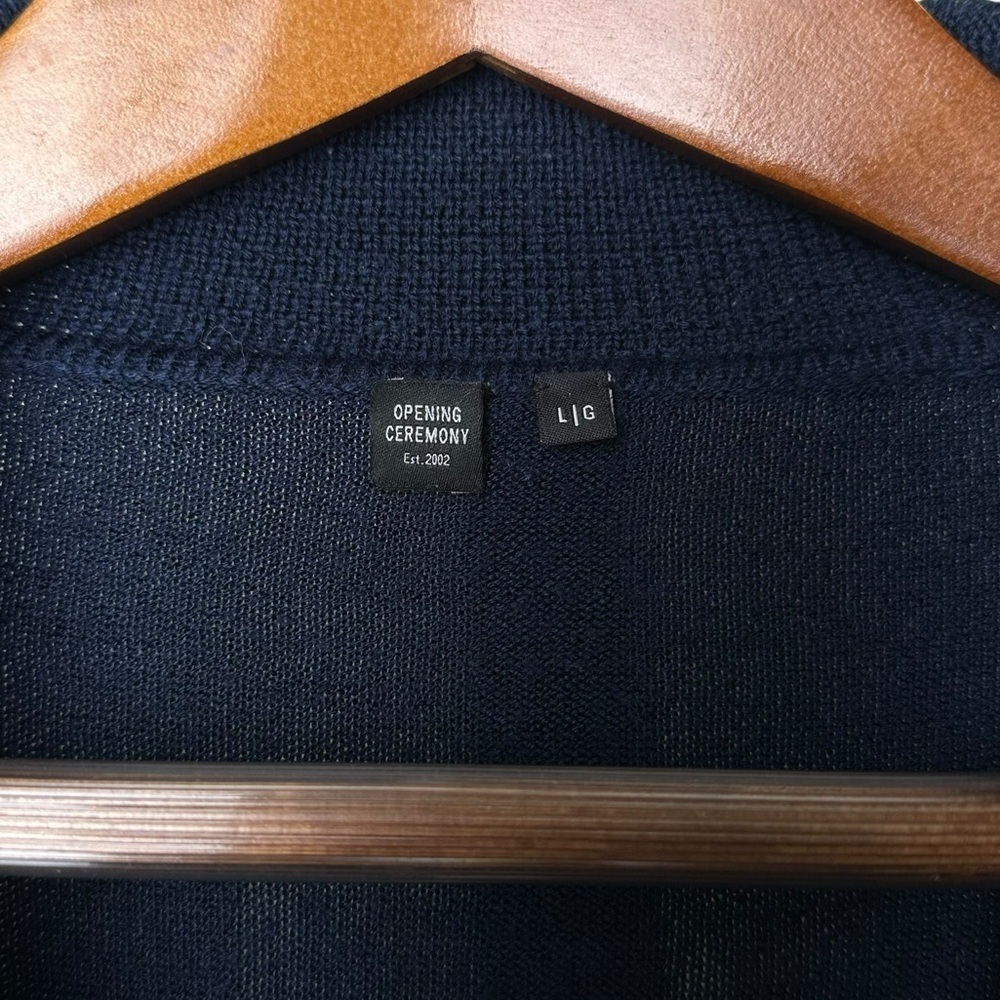 Opening Ceremony Men's Large Knit Collared Cardigan Color Block Navy Blue Orange - Picture 5 of 11